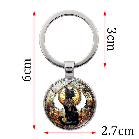 Oud-Egypte Zwarte Kat Godin Bastet Sleutelhanger Zinklegering Glas Tijdsteen Vintage Sleutelring Hanger Cadeau Voor Mannen Vrouwen