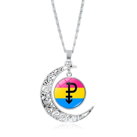 Rainbow Heart Moon Pendant Necklace For Women Alloy Glass Gem LGBTQ Pride Jewelry Crescent Moon Necklace More Love Less Hate Gift