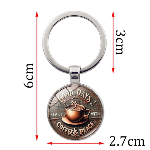 Portachiavi Cabochon in Vetro Tazza di Caffè Vintage Lega di Zinco Portachiavi con Citazione Coffee Peace per Amanti del Caffè Regalo Decorazione