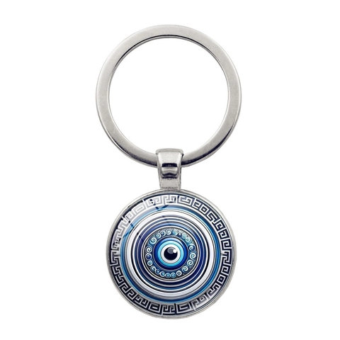 Portachiavi Vintage Malocchio in Lega di Zinco Con Pendente in Vetro Stile Mediterraneo Meandro Geometrico Portachiavi per Borse