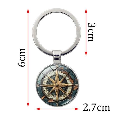 Vintage Nautisch Kompas Sleutelhanger Legering Glas Cabochon Hanger Sleutelring Voor Mannen Vrouwen Reizen Sieraden Accessoires