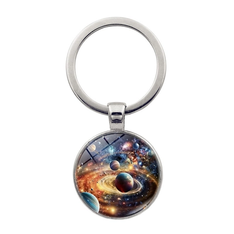 Vintage Legierung Glas Galaxie Sternenhimmel Schlüsselanhänger Planet Nebel Anhänger Astronomie Enthusiasten Geschenk Auto Tasche Schlüsselring