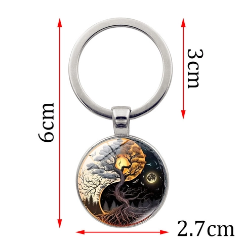Portachiavi Albero Della Vita Sole E Luna Lega Di Zinco Cabochon In Vetro Motivo Equilibrio Yin Yang Ciondolo Portachiavi In Metallo Accessorio Borsa