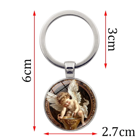 Vintage Engel Ölgemälde Glas Schlüsselanhänger Legierung Metall Anhänger Retro Zeitstein Schlüsselring Für Taschen Auto Deko