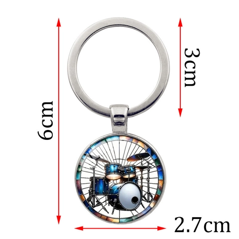 Portachiavi in Metallo con Motivo a Batteria Gemma del Tempo Cabochon in Vetro Tondo per Batteristi Musicisti Regali Bronzo Argento