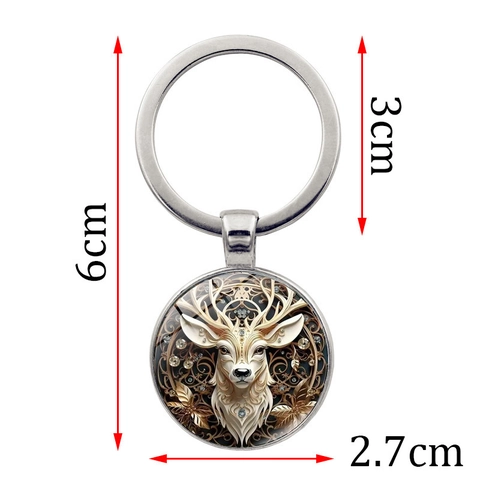 Portachiavi Vintage Renna della Foresta Pendente in Lega Metallo e Cabochon Vetro Charm per Borsa Regalo di Natale