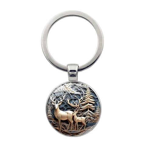 Portachiavi Vintage Renna della Foresta Pendente in Lega Metallo e Cabochon Vetro Charm per Borsa Regalo di Natale