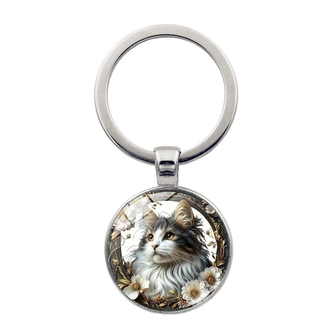 Vintage Katze Glasstein Schlüsselanhänger Metall Zinklegierung Schlüsselring Tier Anhänger Für Katzenliebhaber Damen Geschenk