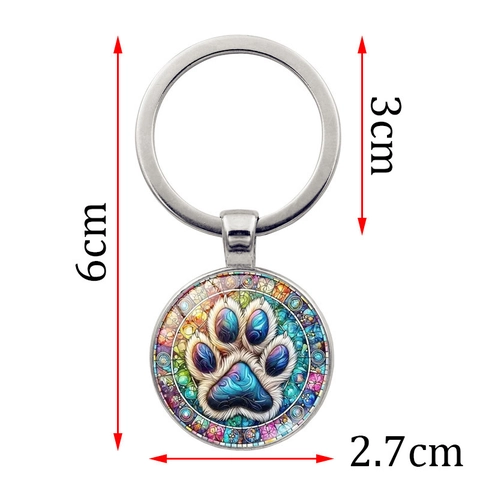 Künstlerischer Tierpfotenabdruck Schlüsselanhänger Metall Zinklegierung Glas Zeitstein Schlüsselring Anhänger Geschenk Für Tierliebhaber