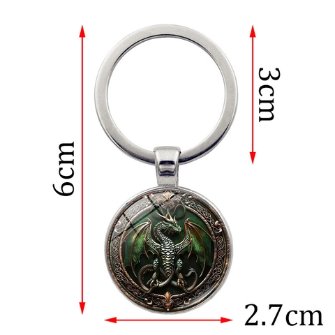 Vintage Pterosaurier Drache Metall Schlüsselanhänger Rund Zeitstein Anhänger Zinklegierung Schlüsselring Für Damen Herren Tasche Dekor