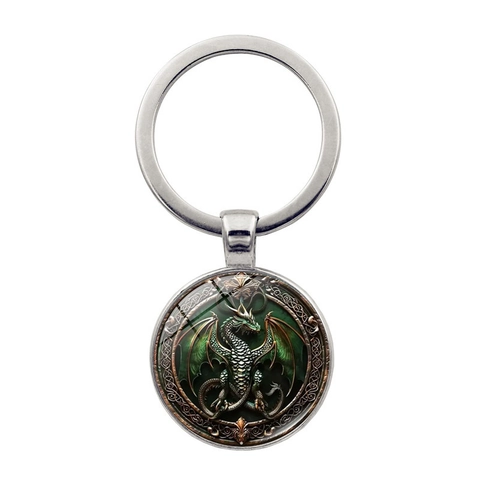 Vintage Pterosaurier Drache Metall Schlüsselanhänger Rund Zeitstein Anhänger Zinklegierung Schlüsselring Für Damen Herren Tasche Dekor
