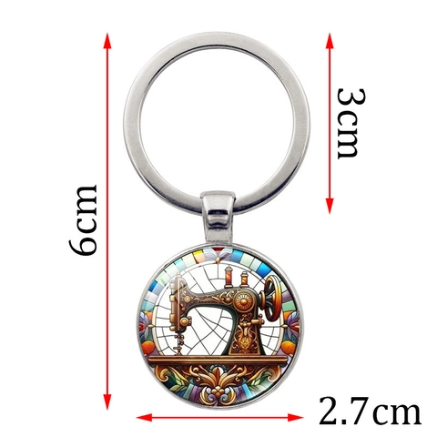 Porte-clés Machine à Coudre en Métal Vintage Pendentif Style Vitrail Alliage de Zinc Anneau de Clé Bijoux Cadeau pour Femmes