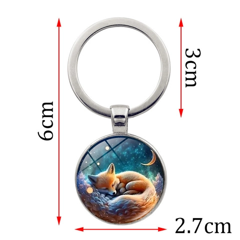 Schlafender Fuchs Mond Stern Nachthimmel Zeit Juwel Schlüsselanhänger Zinklegierung Glas Anhänger Schlüsselring Für Taschen Autoschmuck Zubehör