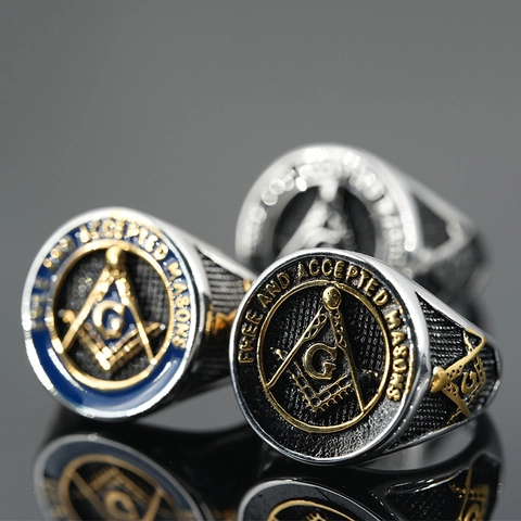 Retro Titanium Steel Masonic Ring For Men Vintage Stainless Steel Engraved Square Compass G Signet Ring Jewelry Gift