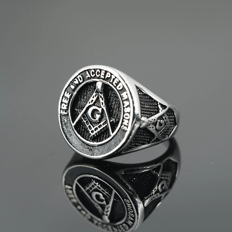 Retro Titanium Steel Masonic Ring For Men Vintage Stainless Steel Engraved Square Compass G Signet Ring Jewelry Gift
