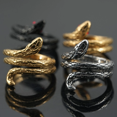 Vintage Stainless Steel Snake Ring For Men Punk Gothic Serpent Wrap Finger Rings Retro Distressed Jewelry Gift For Men Daily