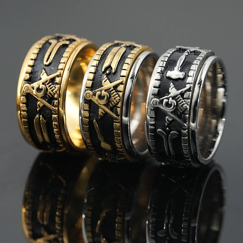 Men Titanium Steel Masonic Spinning Ring Rotatable Square Compass G Letter Punk Gothic Hip Hop Rock Band Jewelry Ring