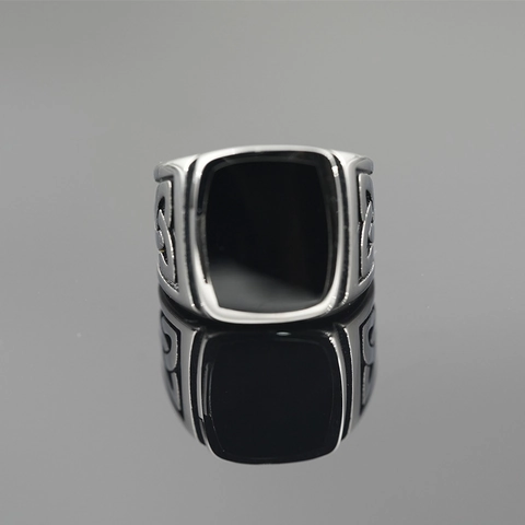 Stainless Steel Viking Celtic Knot Signet Ring For Men Vintage Black Enamel Inlay Streetwear Punk Band Ring Jewelry