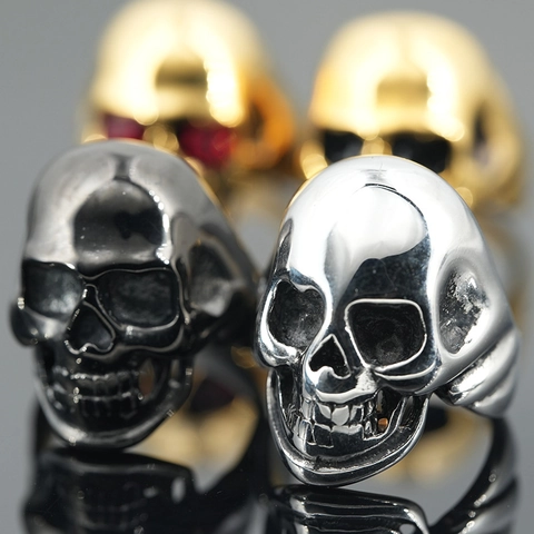Punk Stainless Steel Skull Ring For Men Women Gothic Hip Hop Jewelry Retro Distressed Titanium Steel Skull Cast Ring