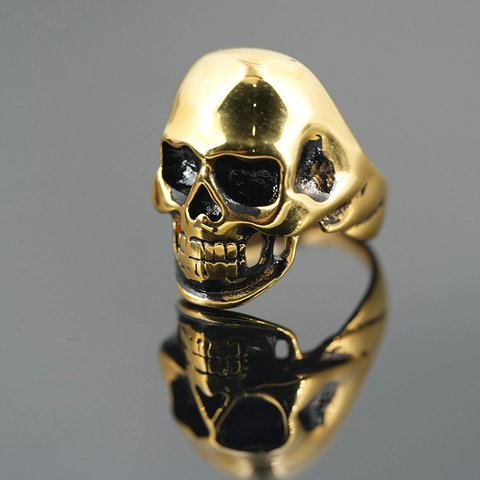 Punk Stainless Steel Skull Ring For Men Women Gothic Hip Hop Jewelry Retro Distressed Titanium Steel Skull Cast Ring