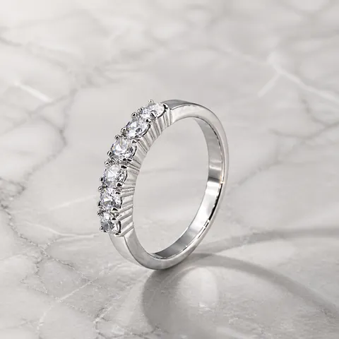 Trendy Titanium Steel Rhinestone Half Eternity Ring For Women Men Simple Silver Color Stackable Band Wedding Party Jewelry
