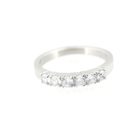 Trendy Titanium Steel Rhinestone Half Eternity Ring For Women Men Simple Silver Color Stackable Band Wedding Party Jewelry