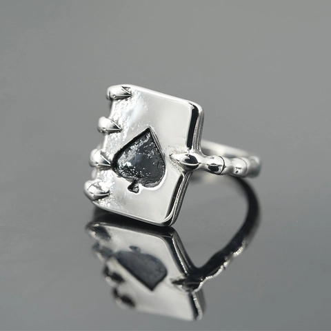 Anello in Acciaio Inossidabile Gotico Mano di Scheletro Asso di Picche per Uomo Vintage Punk Rock Biker Poker Anello Gioielli