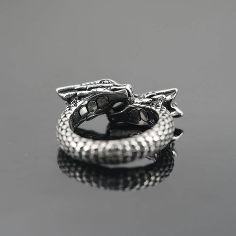 Anello in Acciaio Inossidabile con Dragone Cinese Vintage per Uomo Stile Punk Dominante Ossidato Anello a Fascia con Doppia Testa di Dragone