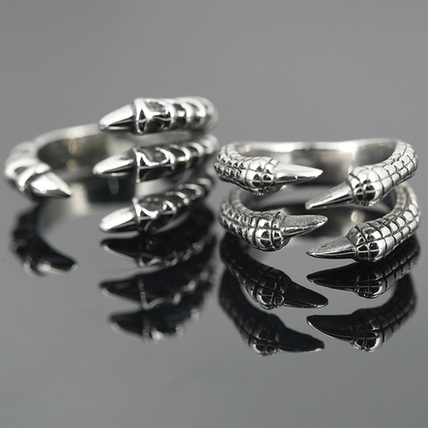 Men Vintage Titanium Steel Dragon Claw Ring Gothic Punk Retro Silver Color Animal Biker Finger Ring Masculine Jewelry Gift