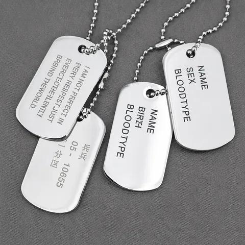 Military Retro Titanium Steel Double Dog Tag Necklace For Men Laser Engraved Identification Plate Pendant With Ball Chain Jewelry