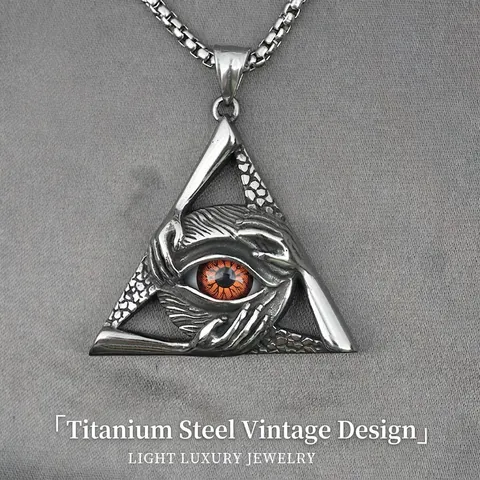 Herren Titanstahl Allsehendes Auge Dreieck Anhänger Halskette Vintage Punk Gothic Hand Böser Blick Schmuck Zubehör Geschenk