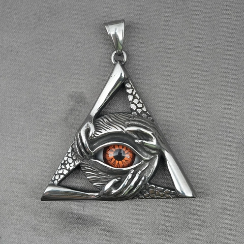 Herren Titanstahl Allsehendes Auge Dreieck Anhänger Halskette Vintage Punk Gothic Hand Böser Blick Schmuck Zubehör Geschenk