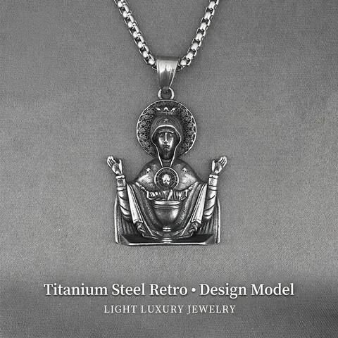 Collier Pendentif Relief de la Vierge Marie Religieuse Vintage en Acier Titane Rétro Oxydé Style de Rue Hommes Femmes Bijoux