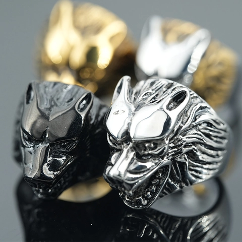 Retro Wolf Head Stainless Steel Ring For Men Hip Hop Gothic Animal Totem Punk Biker Finger Ring Jewelry Gift