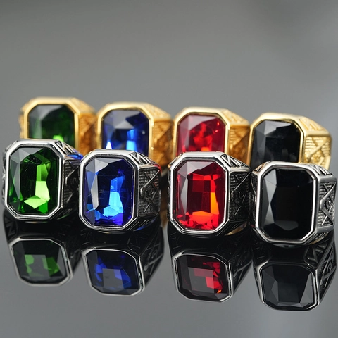 Vintage Masonic Freemason Stainless Steel Ring For Men Hip Hop Punk Rectangular Rhinestone Signet Ring Square Compasses G Letter Jewelry Gift