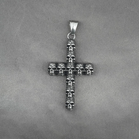 Collier Pendentif Croix Crâne en Acier Titane Gothique Vieilli Punk Hip Hop Bijoux Rétro Chaîne en Acier Inoxydable pour Hommes Femmes