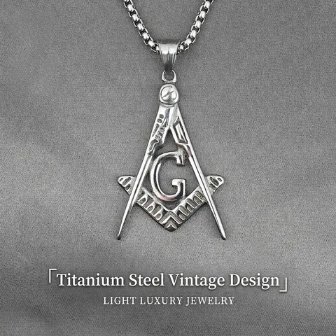 Collana con Pendente Massoneria Squadra e Compasso G Vintage Acciaio al Titanio Inossidabile Gioielli Hip Hop da Uomo Argento
