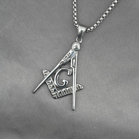 Collana con Pendente Massoneria Squadra e Compasso G Vintage Acciaio al Titanio Inossidabile Gioielli Hip Hop da Uomo Argento