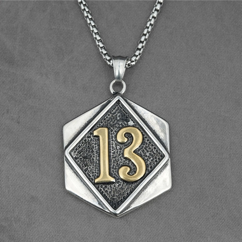 Titanium Steel Number 13 Hexagon Shield Pendant Necklace For Men Hip Hop Punk Biker Industrial Style Retro Jewelry Gift