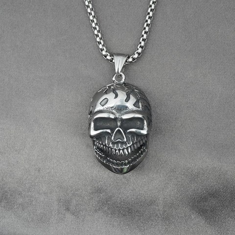 Collar con Colgante de Calavera Vintage de Acero Inoxidable para Hombre Hip Hop Gótico Envejecido Esqueleto Cabeza Joyería Halloween