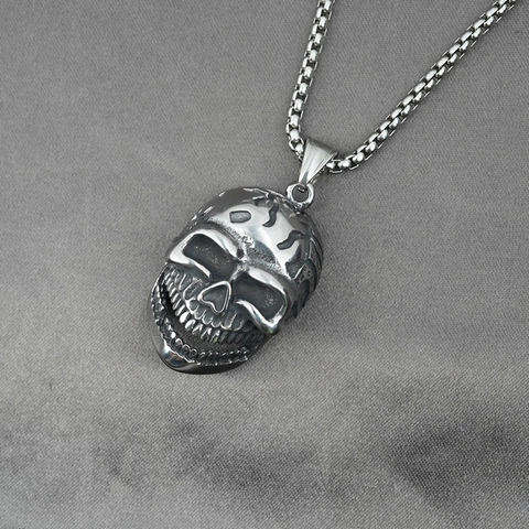 Collar con Colgante de Calavera Vintage de Acero Inoxidable para Hombre Hip Hop Gótico Envejecido Esqueleto Cabeza Joyería Halloween