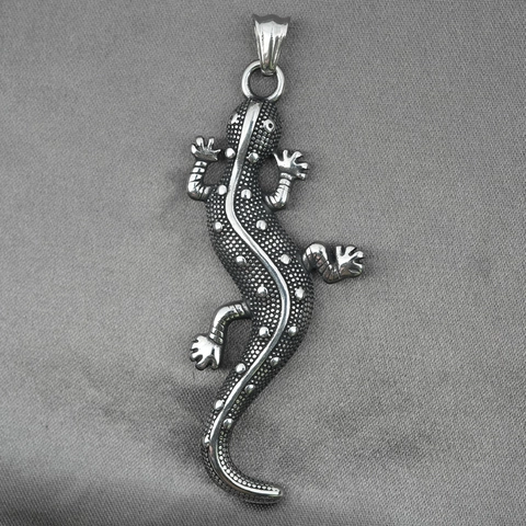 Retro Gecko Titanstahl Anhänger Halskette Für Herren Damen Distressed Tier Textur Punk Hip Hop Schmuck Geschenk Box Kette Halskette