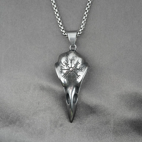 Vintage Viking Bird Skull Pendant Necklace Antique Titanium Steel Vegvisir Compass Rune Gothic Punk Hip Hop Jewelry For Men