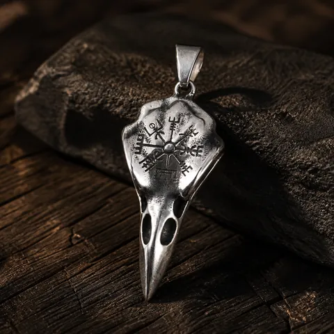 Vintage Viking Bird Skull Pendant Necklace Antique Titanium Steel Vegvisir Compass Rune Gothic Punk Hip Hop Jewelry For Men