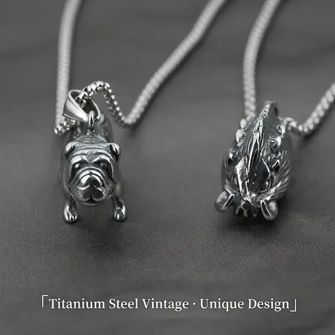 Vintage Titanium Staal Dier Hanger Ketting Voor Mannen Retro Wild Zwijn Bulldog Gothische Punk Sieraden Verweerde Metalen Bedeltje