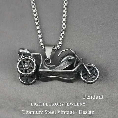 Retro Motorrad Anhänger Halskette Für Herren Unisex Titanstahl Punk Rock Trike Motorrad Gothic Schmuck Antik Silber Anhänger