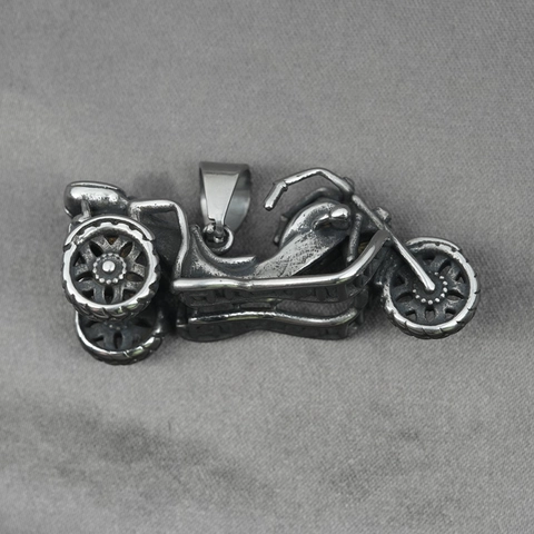 Retro Motorrad Anhänger Halskette Für Herren Unisex Titanstahl Punk Rock Trike Motorrad Gothic Schmuck Antik Silber Anhänger