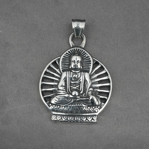 Collar Con Colgante de Buda de Acero de Titanio Vintage para Hombre Relieve Religioso Retro Tathagata Joyería de Buda de Plata Antigua