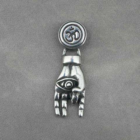 Vintage Titanium-Stahl Böser Blick Hand Anhänger Halskette Mit Om-Symbol Antiksilber Punk Rock Schmuck Für Herren Damen