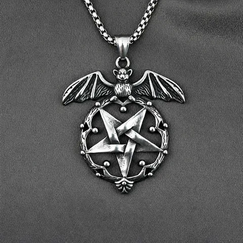 Collar con Colgante de Pentagrama de Murciélago Gótico de Acero Inoxidable Joyería Vintage para Fiesta de Halloween Hombre Mujer